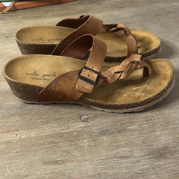 Mila Paoli Italy Leather Braided Strap Cork Wedge Sandals Shoes Tan Size 9 - Picture 7 of 16